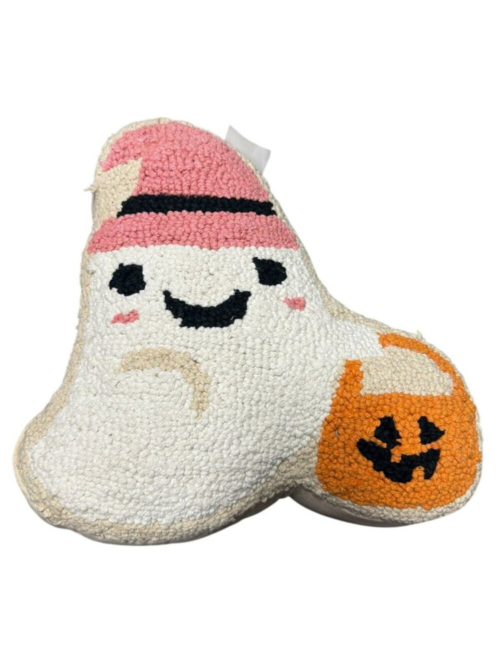 Halloween Ghost Shaped Pillow With Pumpkin Embroidery 14"